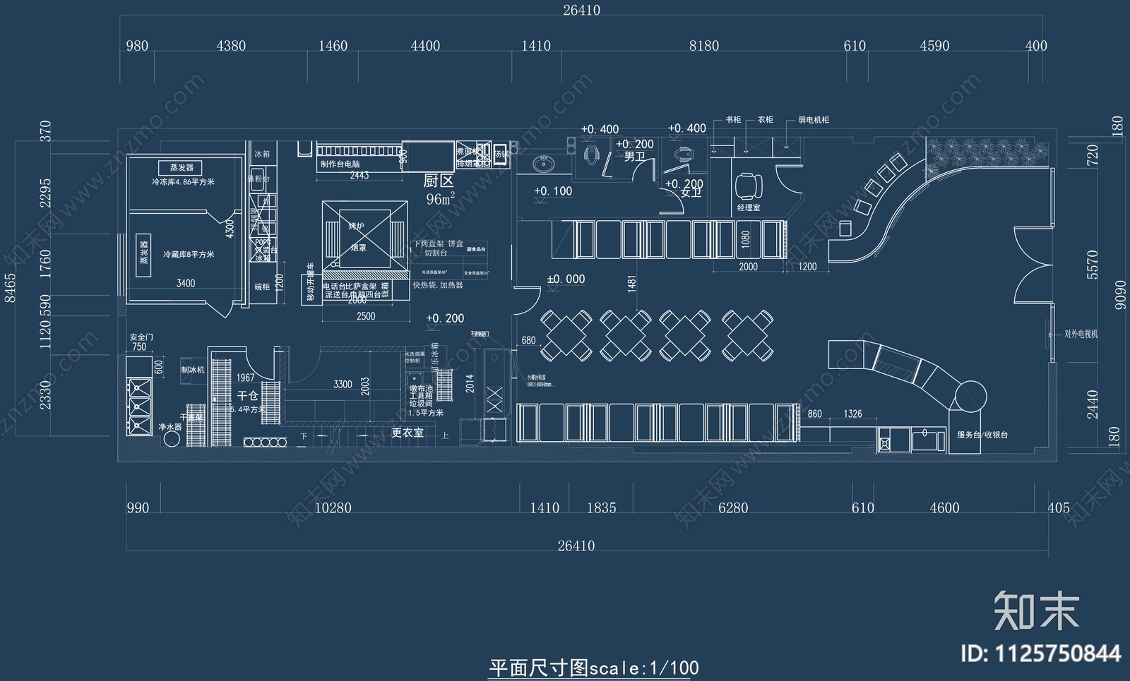 乐比萨店CAD平面图施工图cad施工图下载【ID:1125750844】