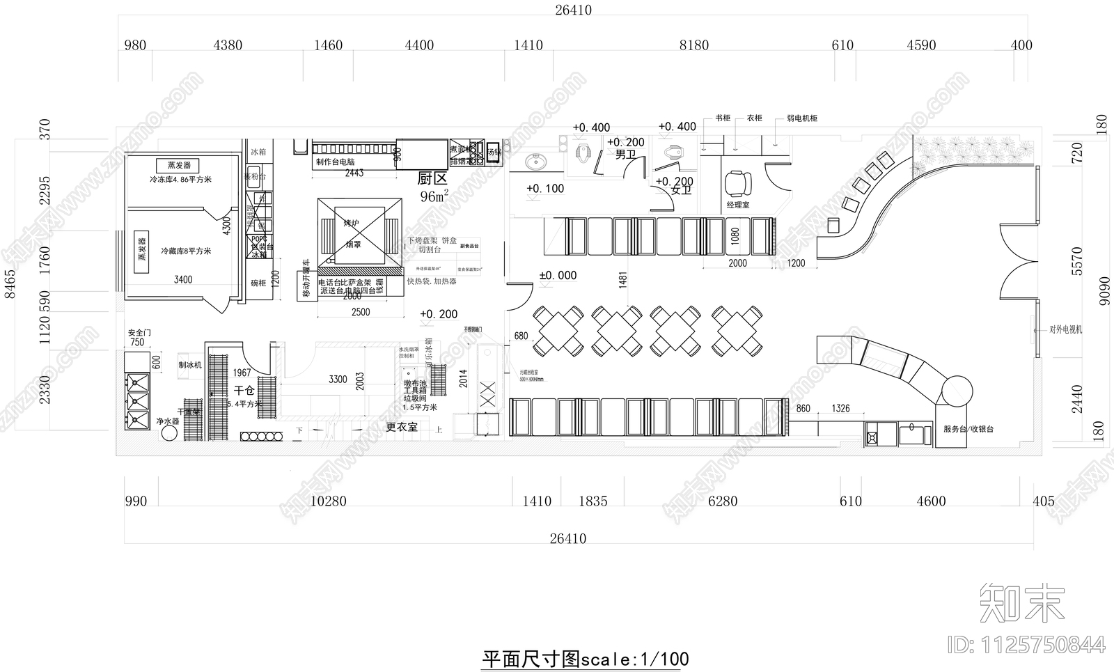 乐比萨店CAD平面图施工图cad施工图下载【ID:1125750844】