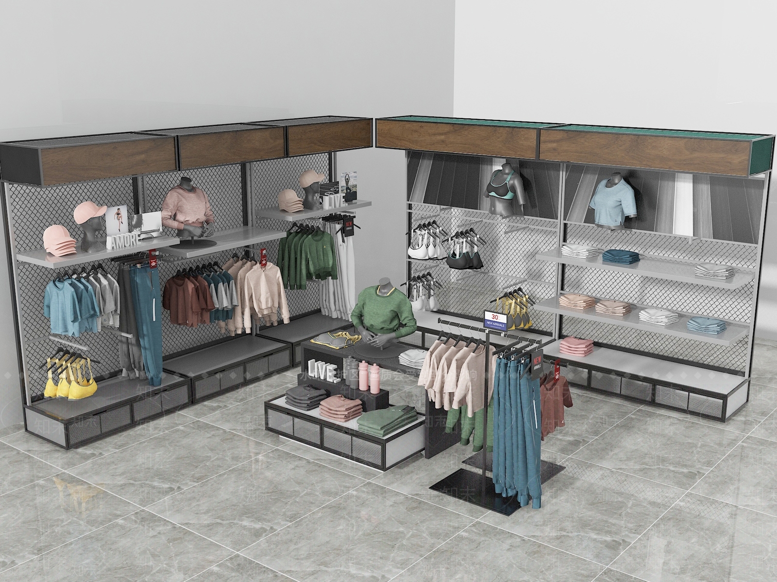 工业风服装展示架SU模型下载【ID:1125757624】