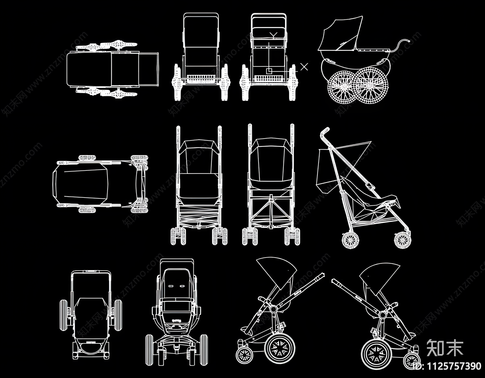 婴儿车CAD图库施工图下载【ID:1125757390】