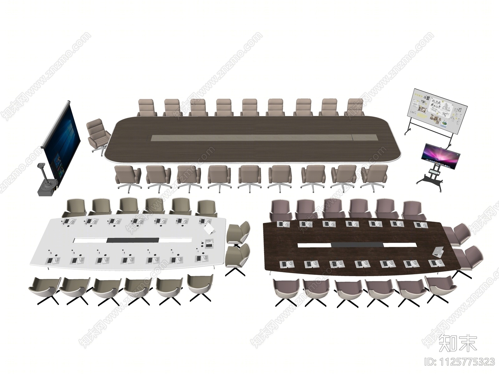 现代会议室桌椅组合SU模型下载【ID:1125775323】