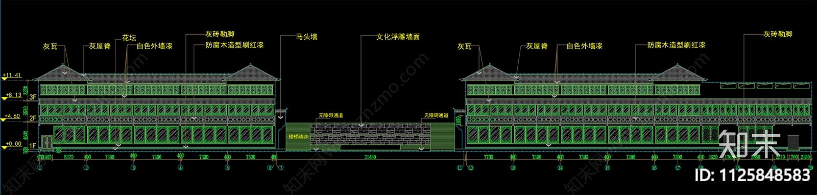 中式酒厂外立面施工图cad施工图下载【ID:1125848583】