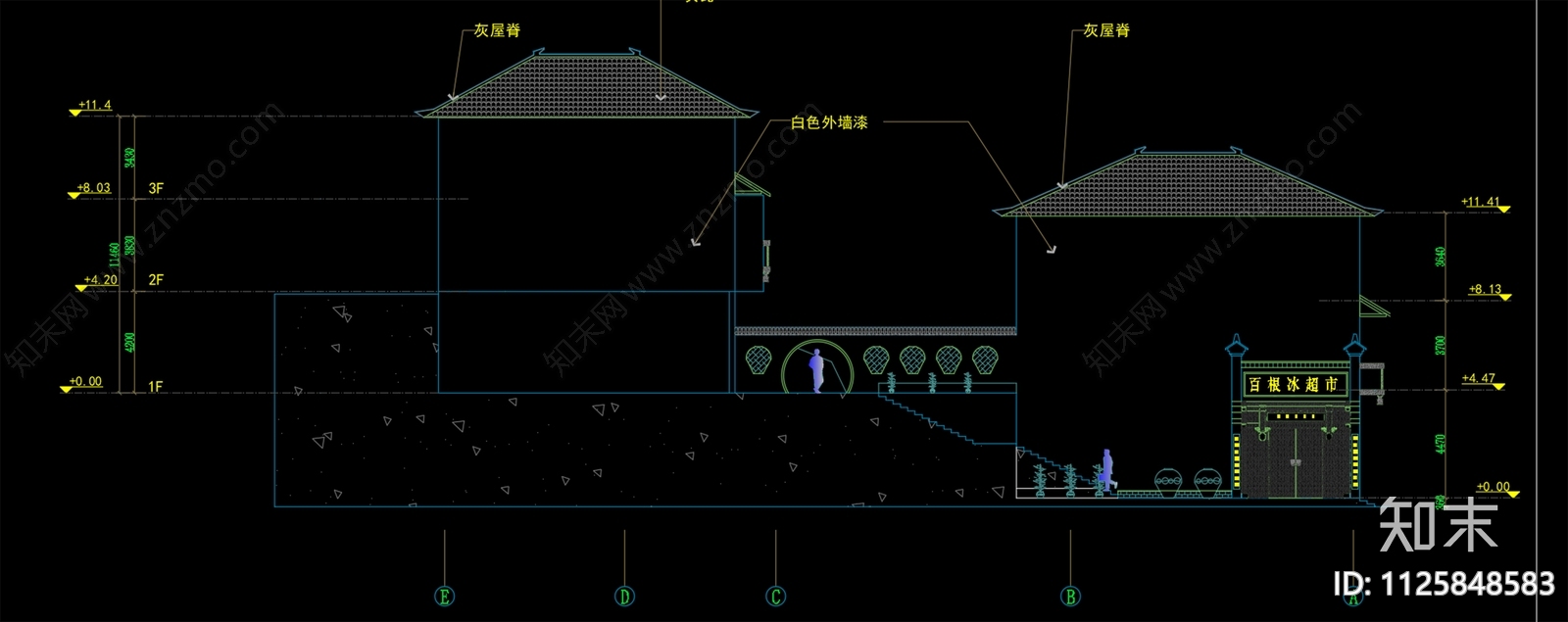 中式酒厂外立面施工图cad施工图下载【ID:1125848583】