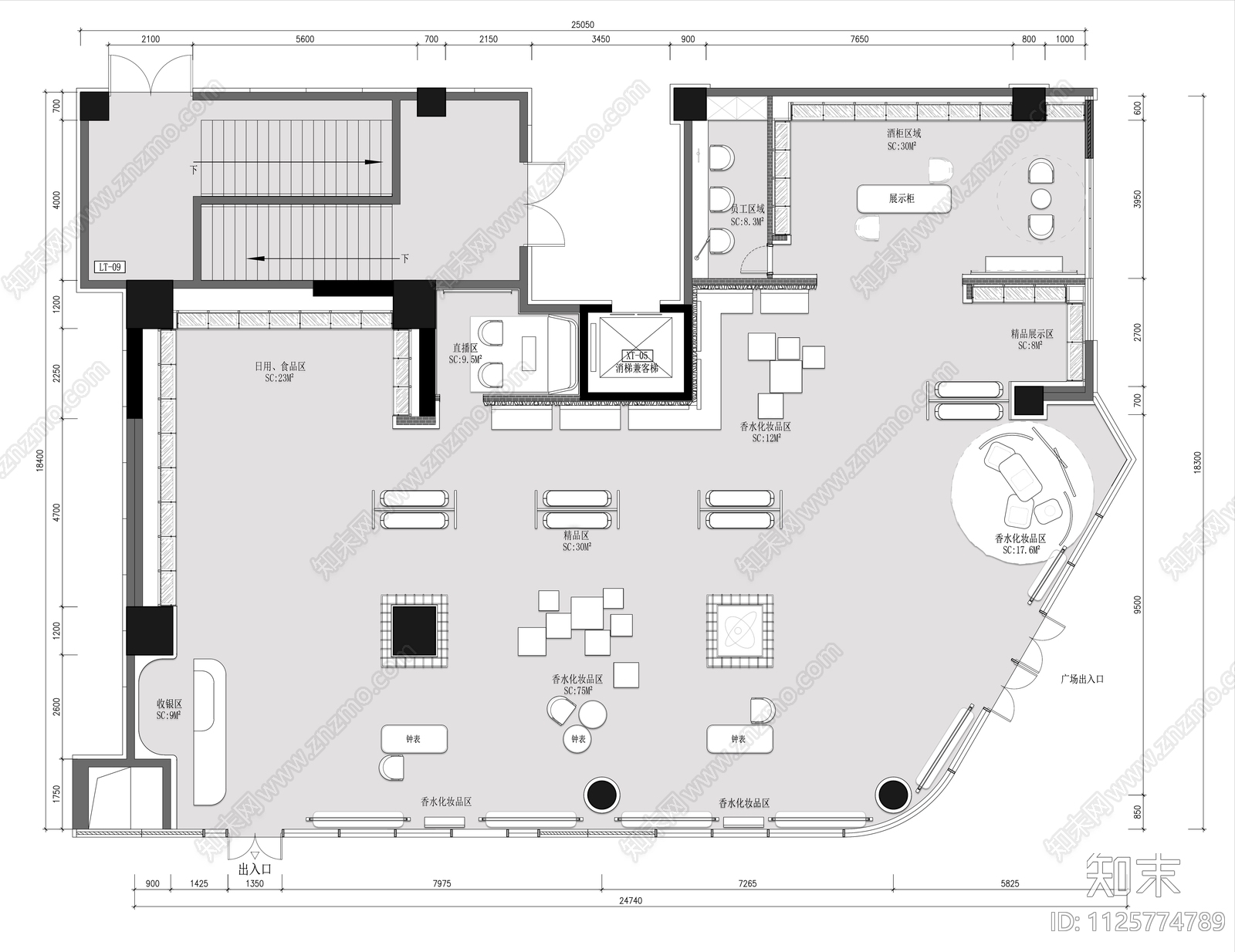 跨境电扇体验店平面布置图cad施工图下载【ID:1125774789】