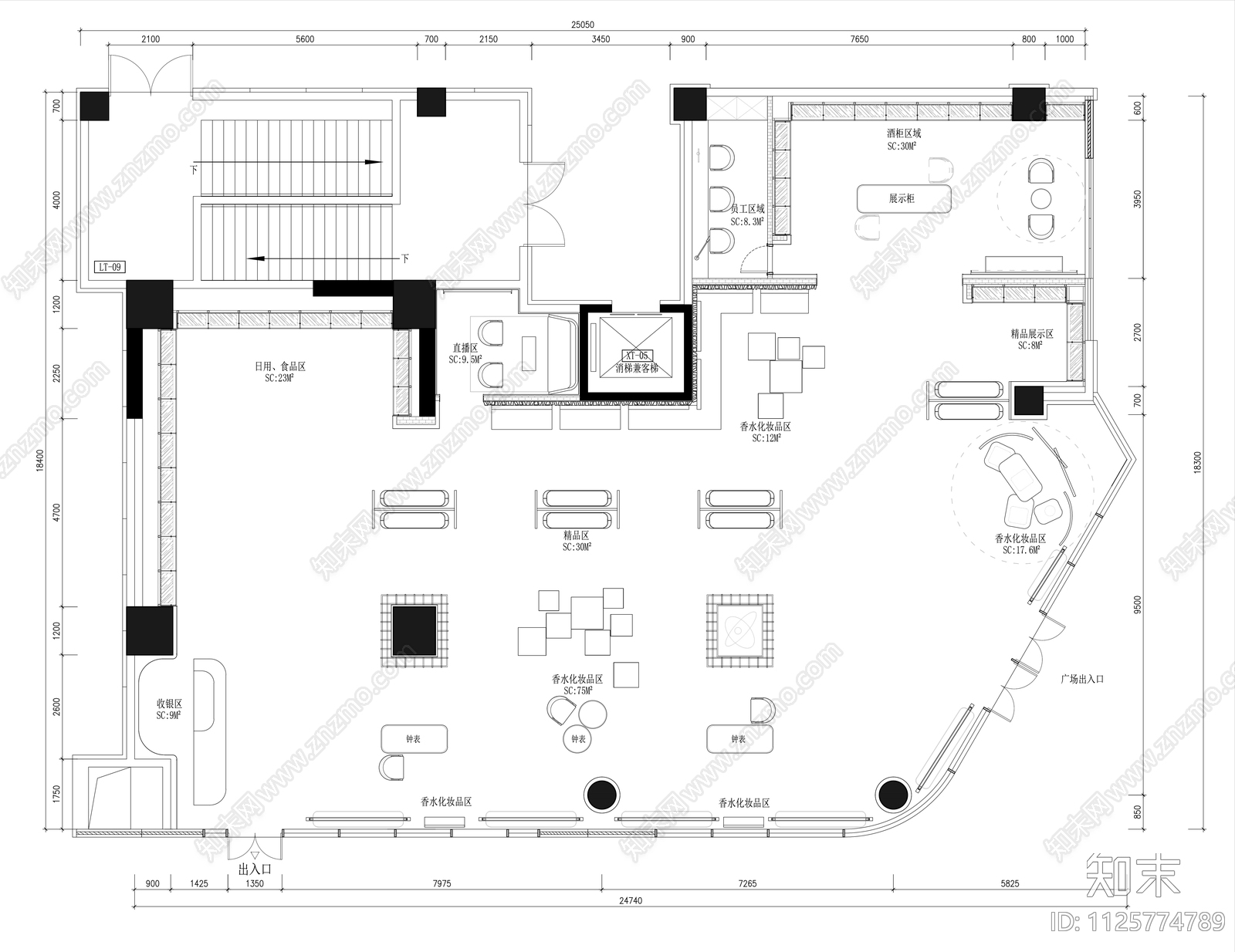 跨境电扇体验店平面布置图cad施工图下载【ID:1125774789】