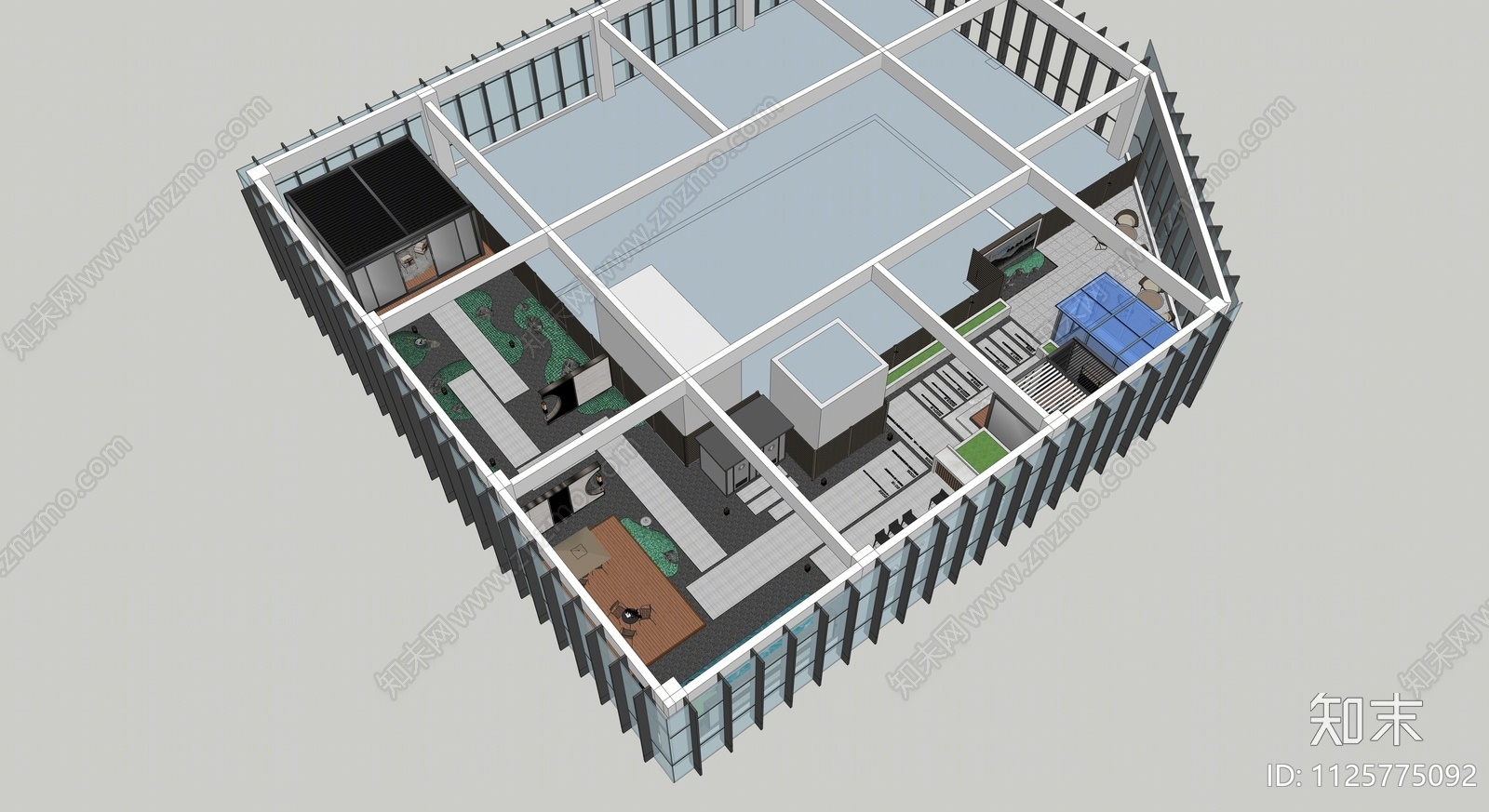 现代屋顶花园SU模型下载【ID:1125775092】