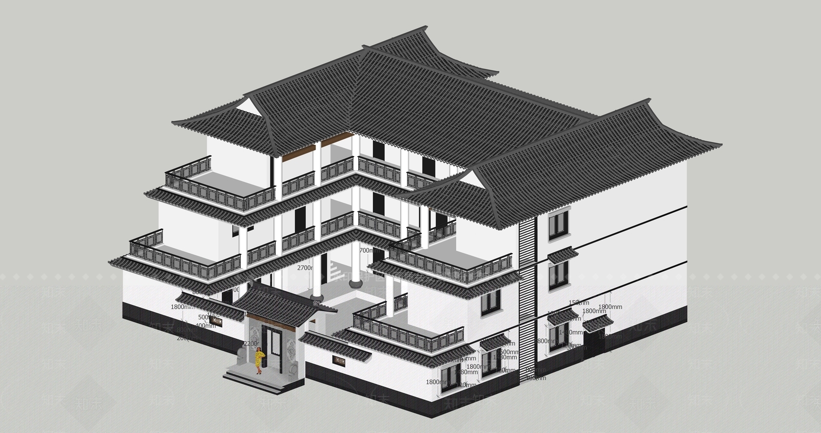 新中式乡村民房SU模型下载【ID:1125776154】