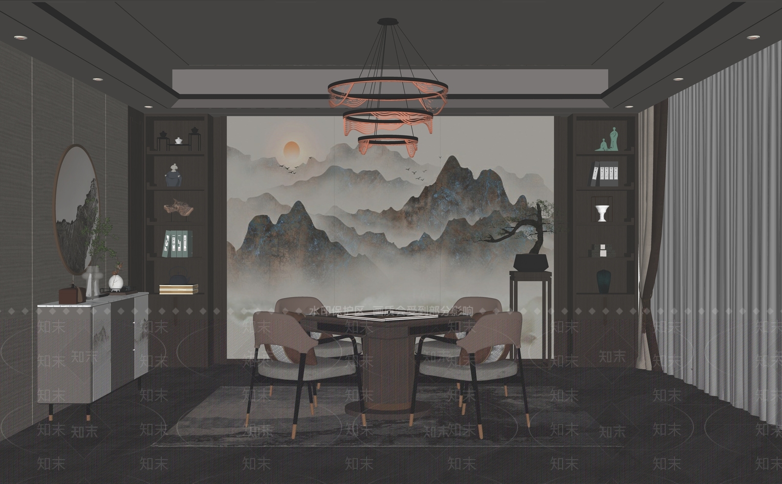 新中式棋牌室SU模型下载【ID:1125776703】