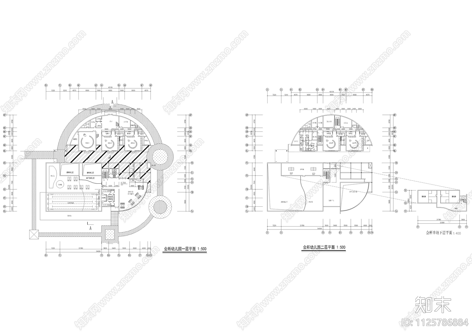 会所幼儿园cad施工图下载【ID:1125786884】