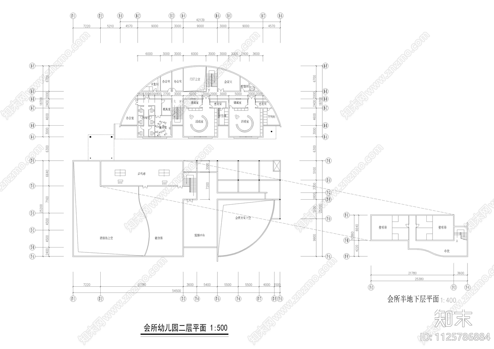 会所幼儿园cad施工图下载【ID:1125786884】