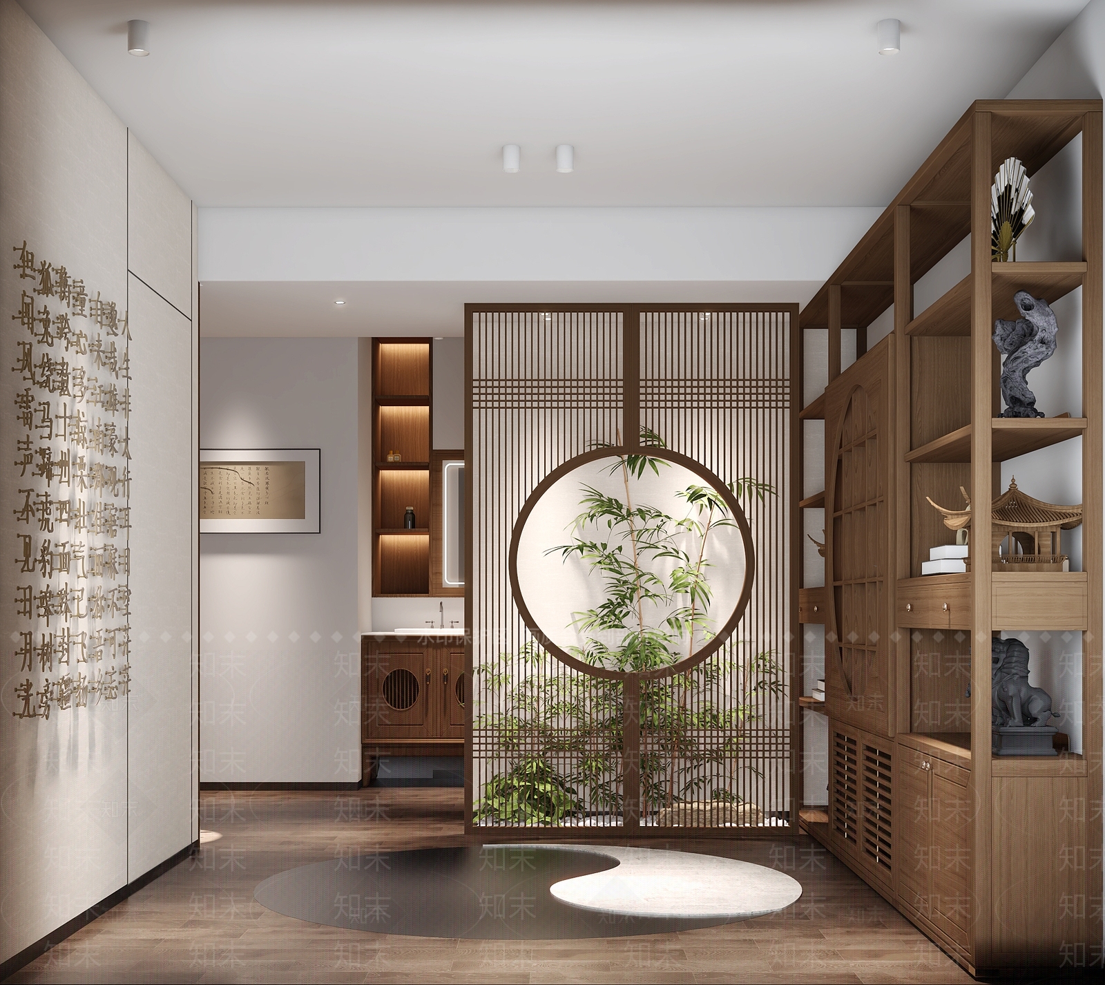 新中式入户玄关3D模型下载【ID:1125788932】_知末3d模型网