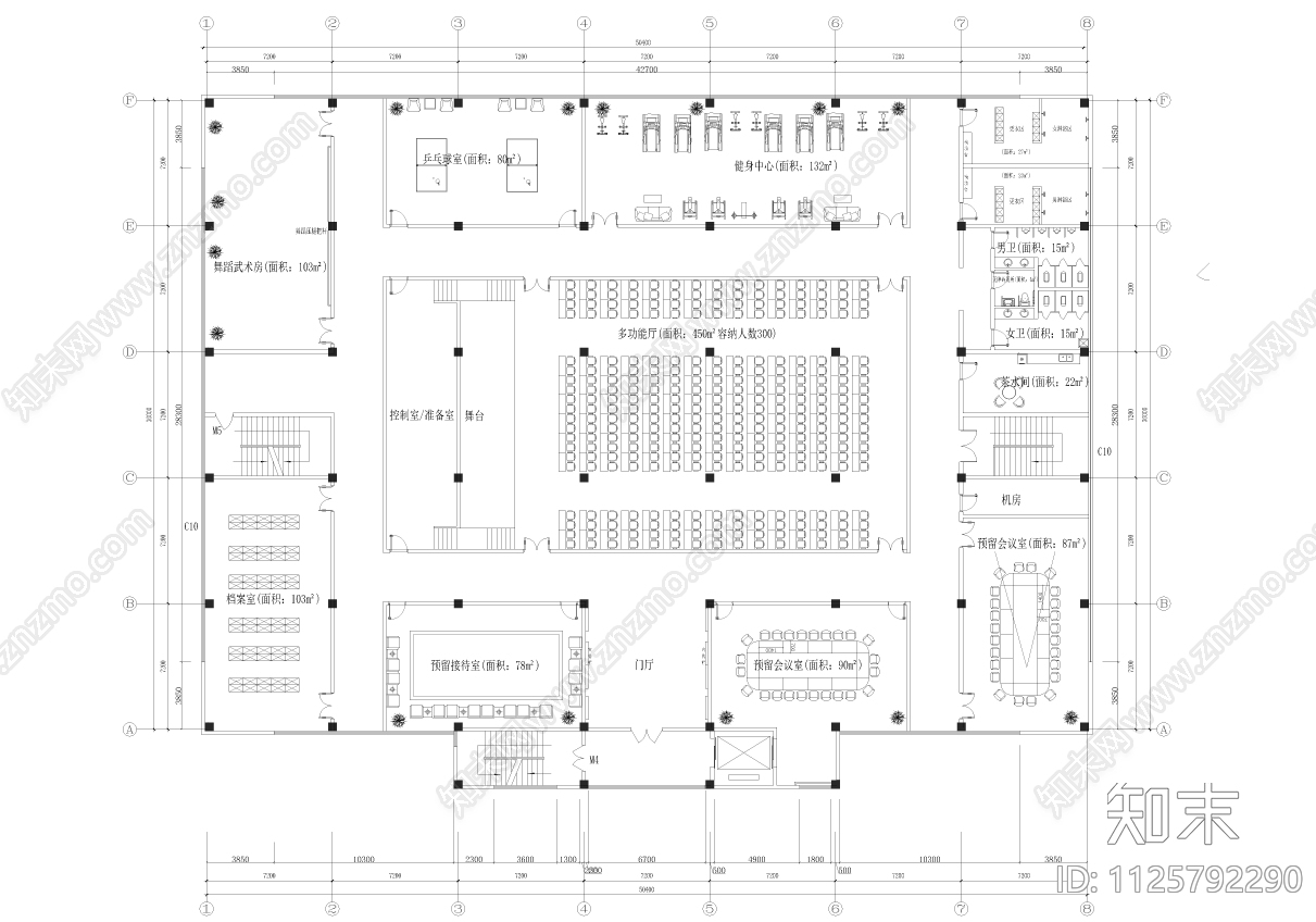 现代简约社区党群服中心办公装修cad施工图下载【ID:1125792290】