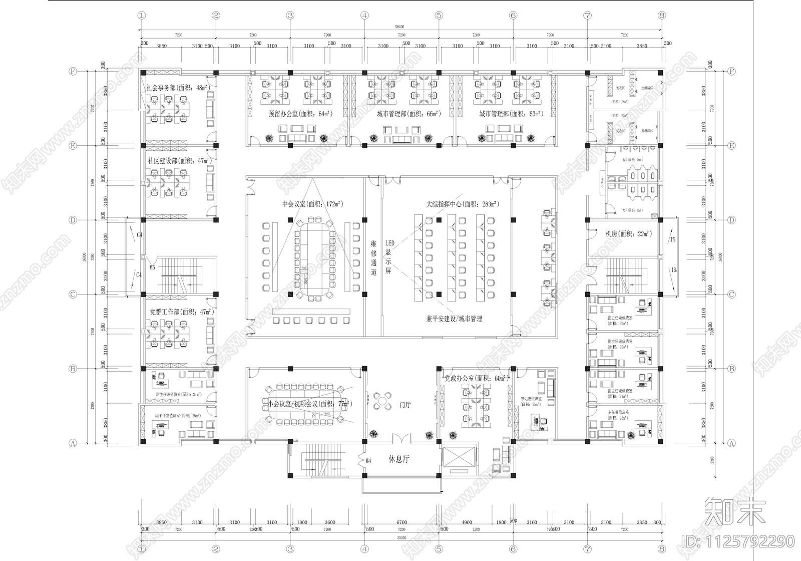 现代简约社区党群服中心办公装修cad施工图下载【ID:1125792290】