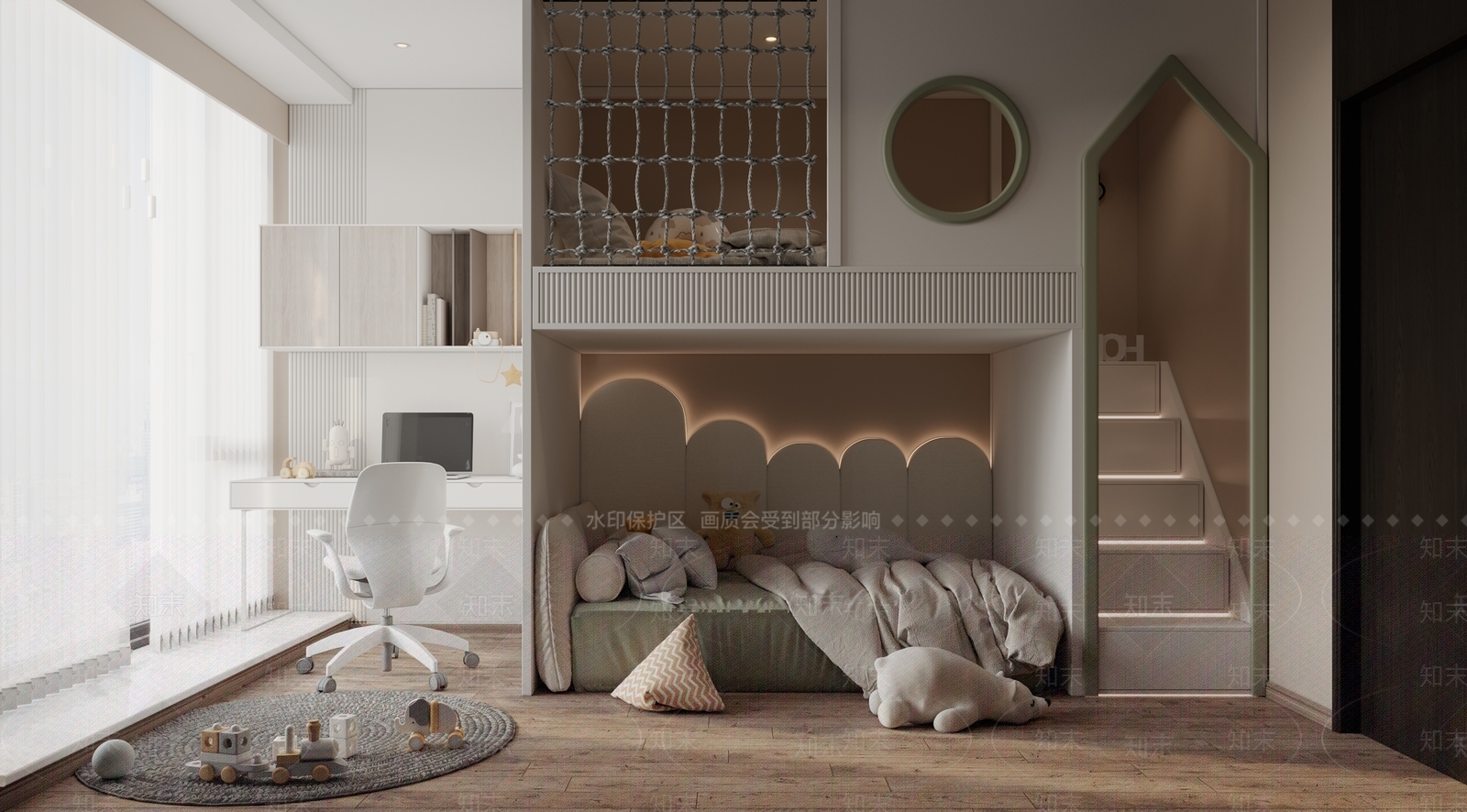 现代上下床儿童房3D模型下载【ID:1125798430】