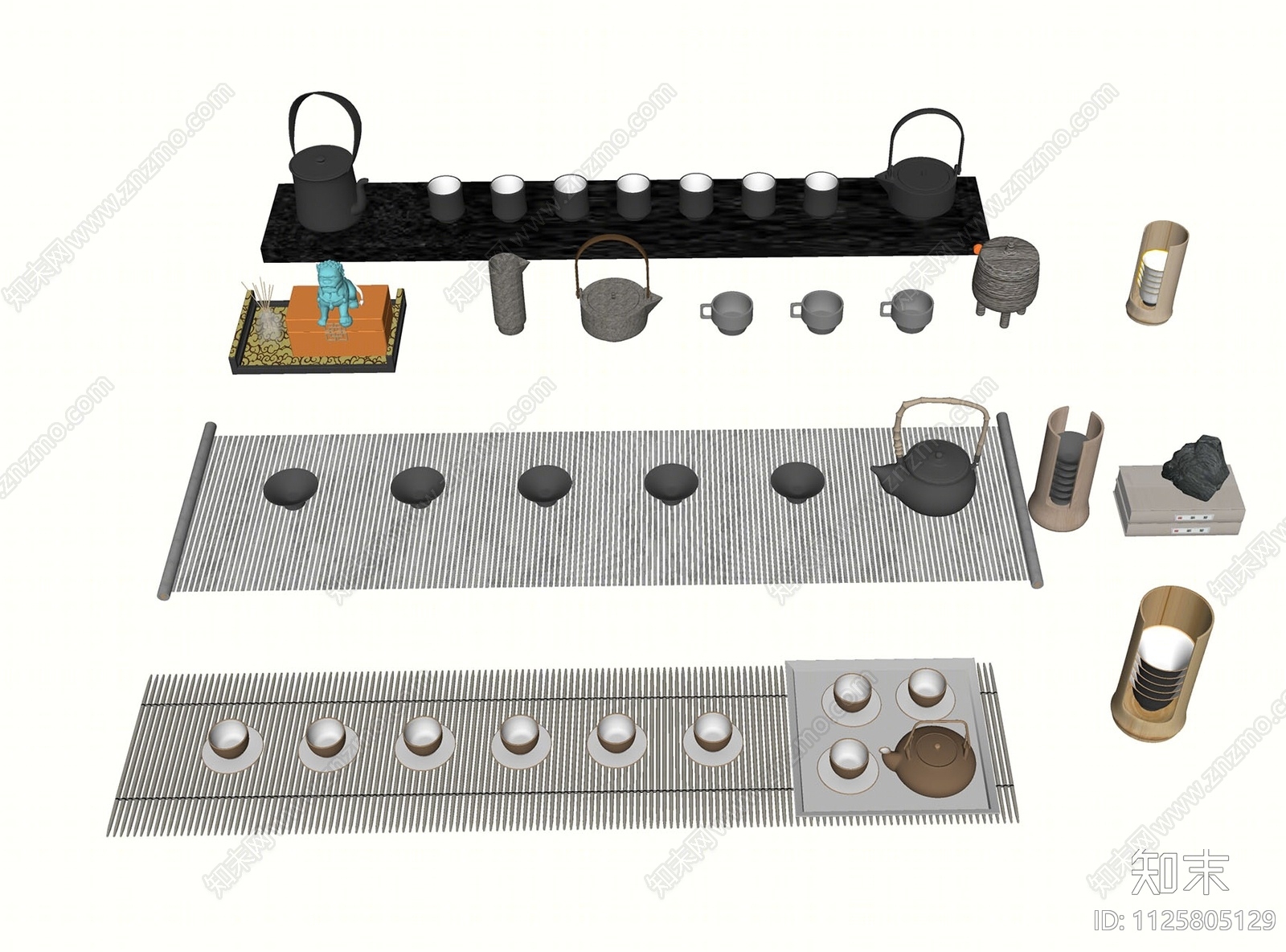新中式茶具SU模型下载【ID:1125805129】