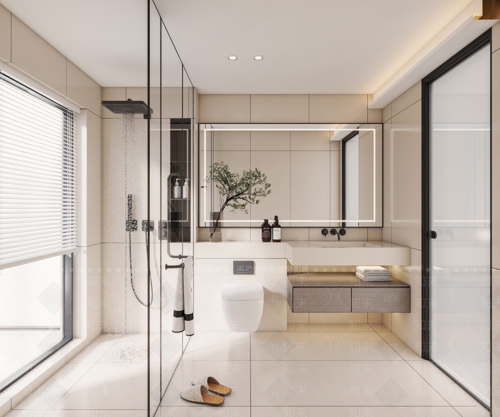 现代奶油风卫生间3D模型下载【ID:1125808473】_知末3d模型网