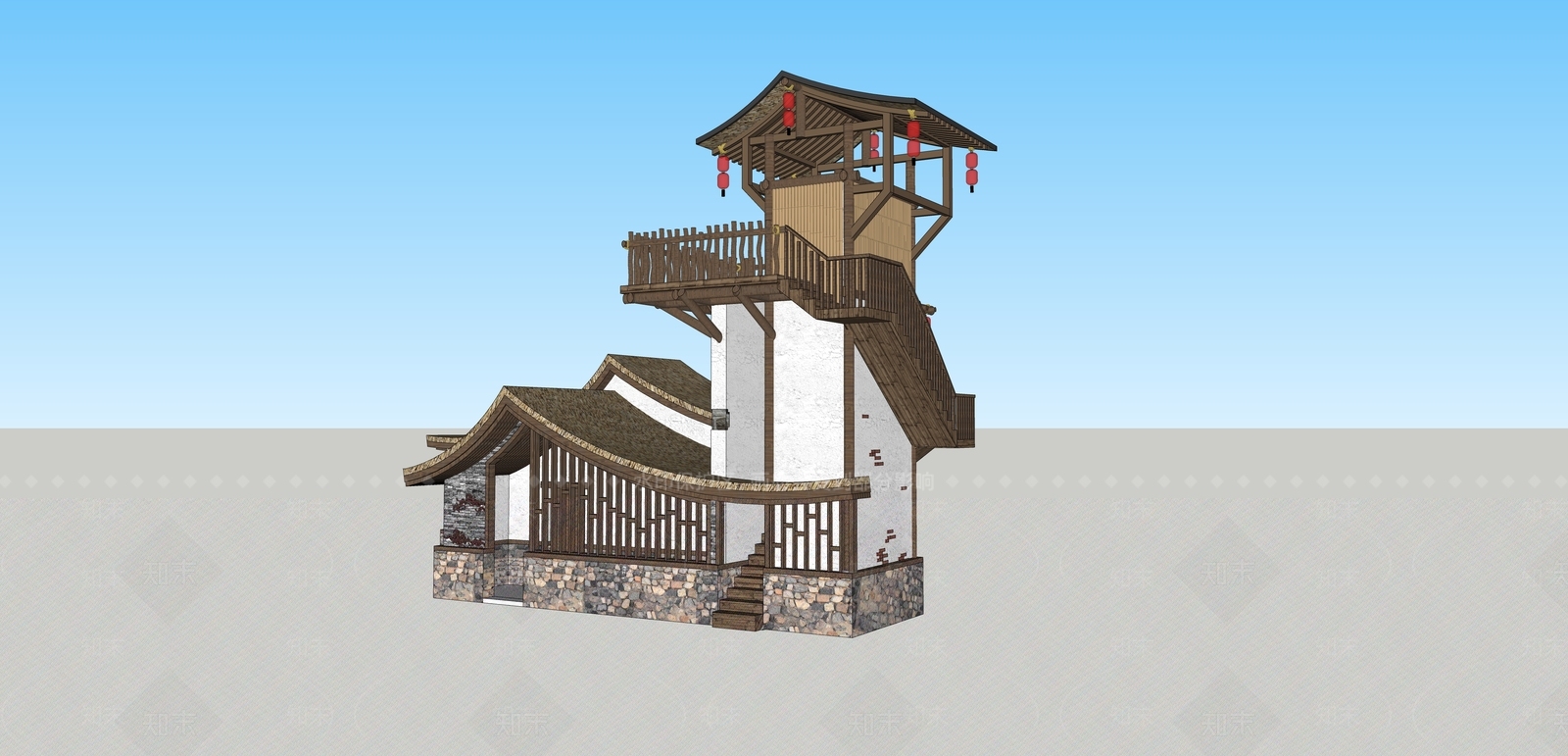 中式乡村驿站SU模型下载【ID:1125810461】