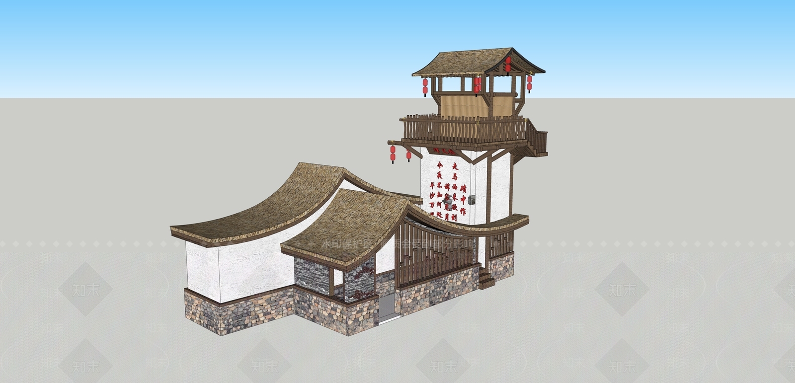 中式乡村驿站SU模型下载【ID:1125810461】