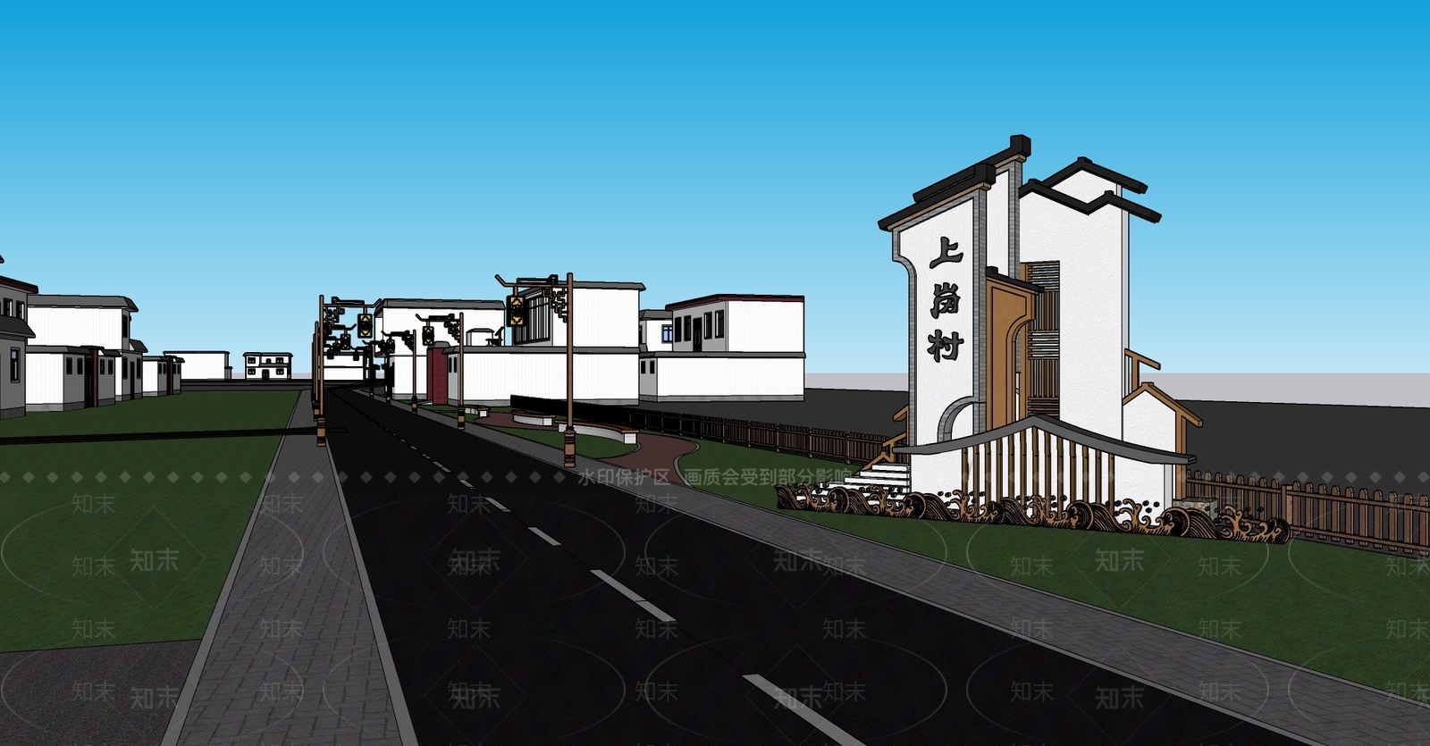 新中式美丽乡村SU模型下载【ID:1125814095】