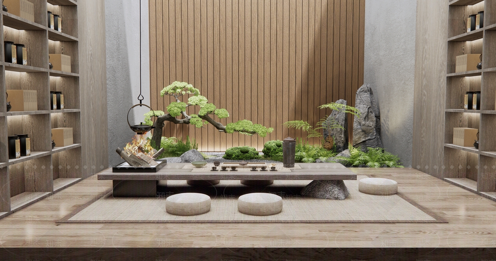 新中式榻榻米茶室3D模型下载【ID:1125814675】_知末3d模型网