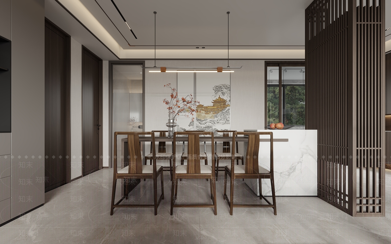 新中式客餐厅3D模型下载【ID:1125819718】_知末3d模型网