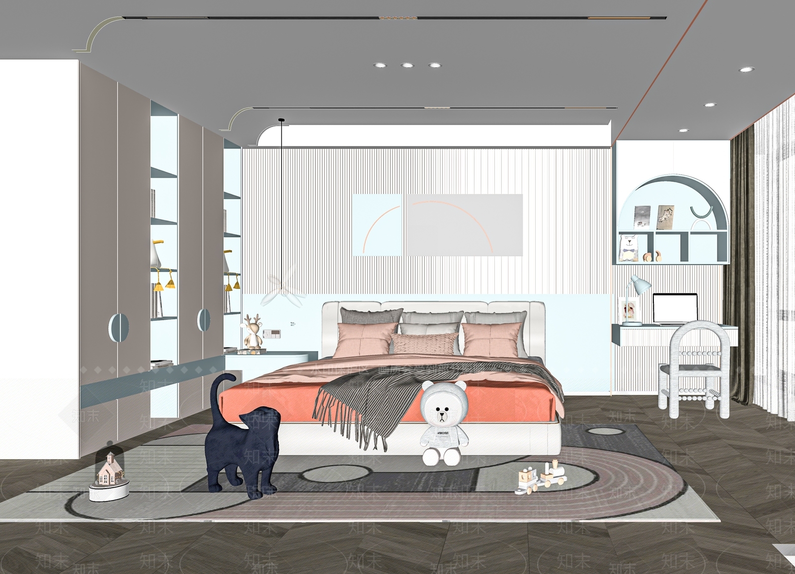 现代女孩儿童房SU模型下载【ID:1125825035】