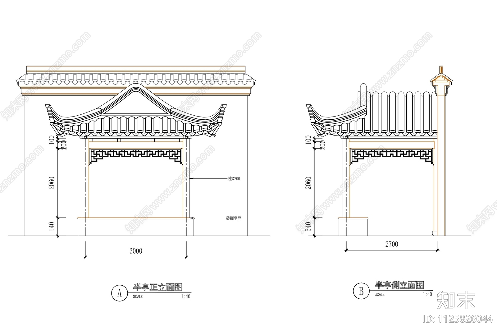 中式半亭节点详图cad施工图下载【ID:1125826044】