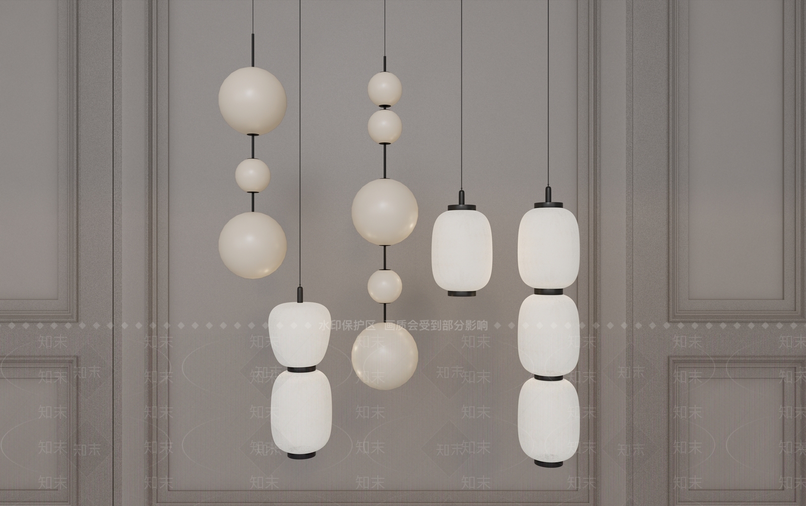 现代球形吊灯组合SU模型下载【ID:1125830096】