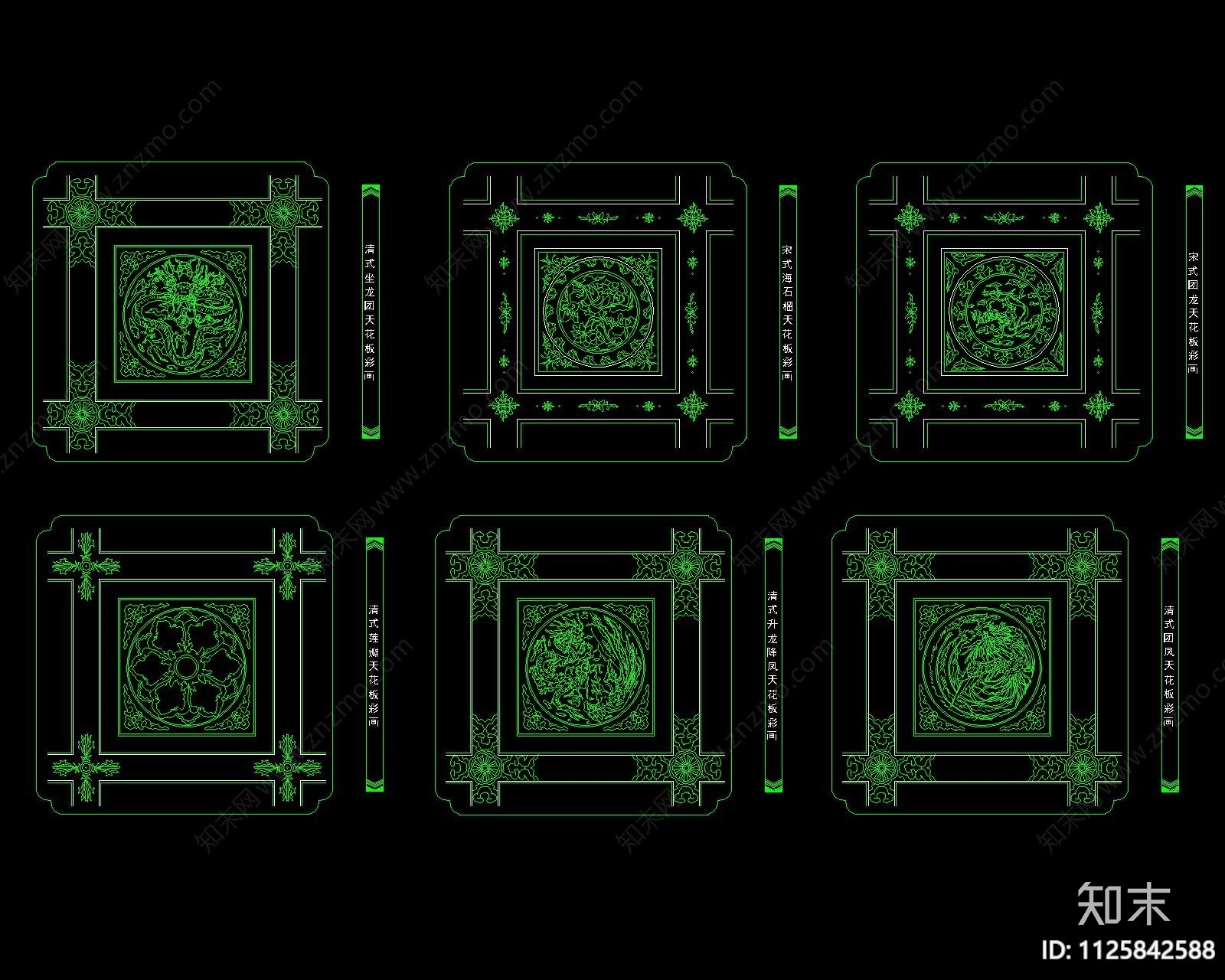 中国画中式纹理及建筑门扣CAD线条图案施工图下载【ID:1125842588】