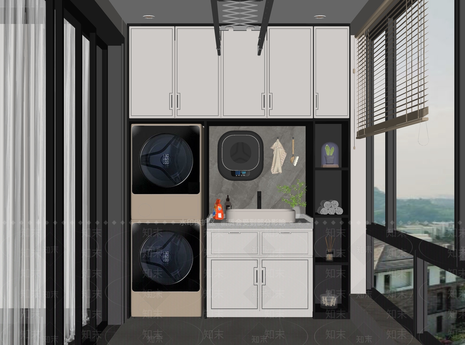新中式阳台SU模型下载【ID:1125852701】