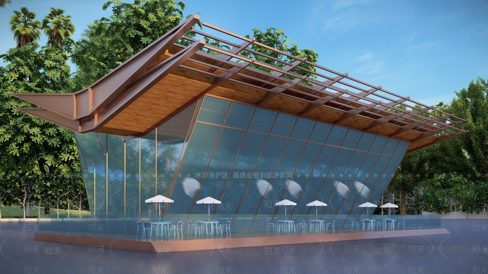 现代售楼处建筑SU模型下载【ID:1125859615】