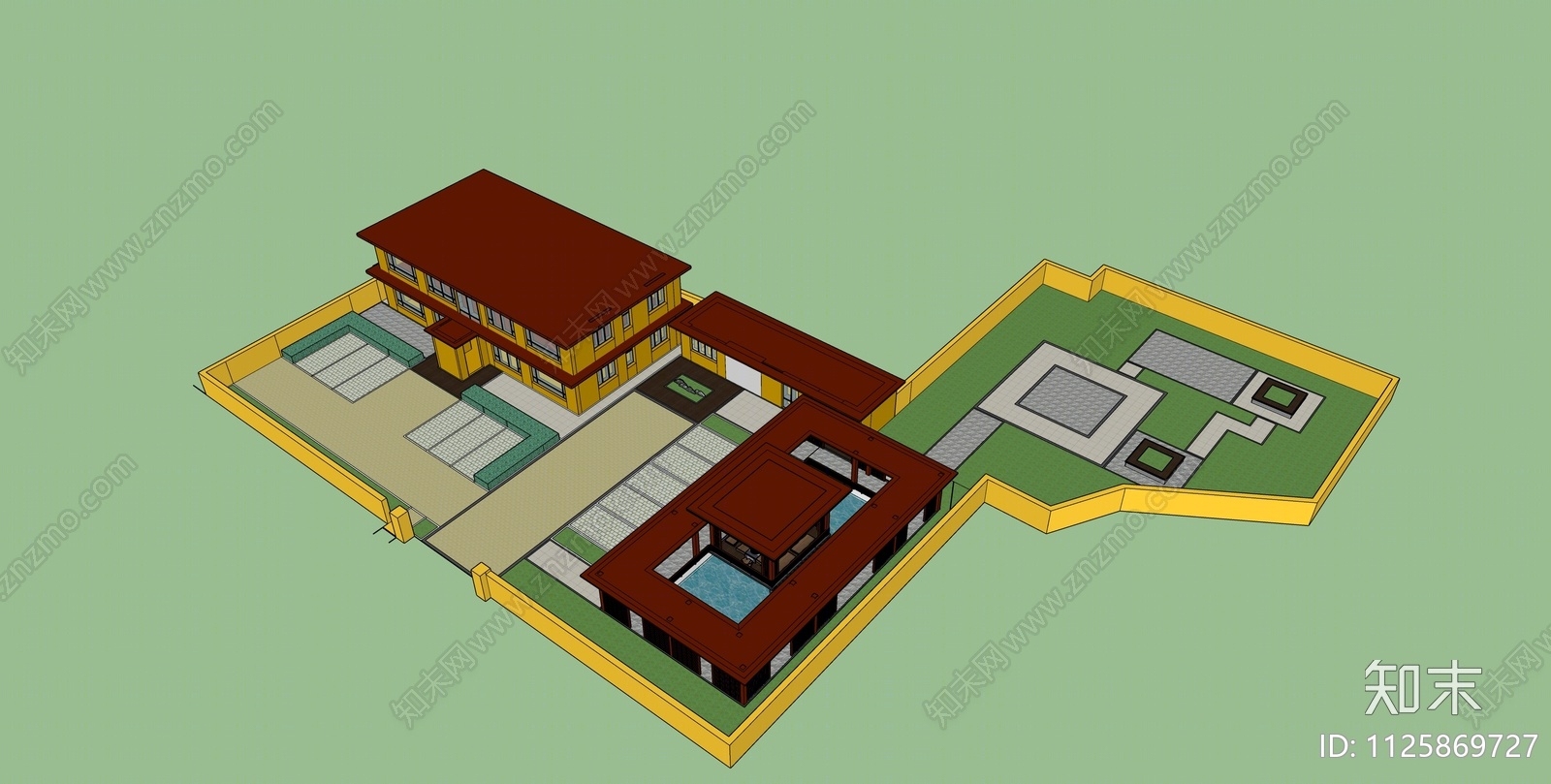 新中式庭院花园SU模型下载【ID:1125869727】