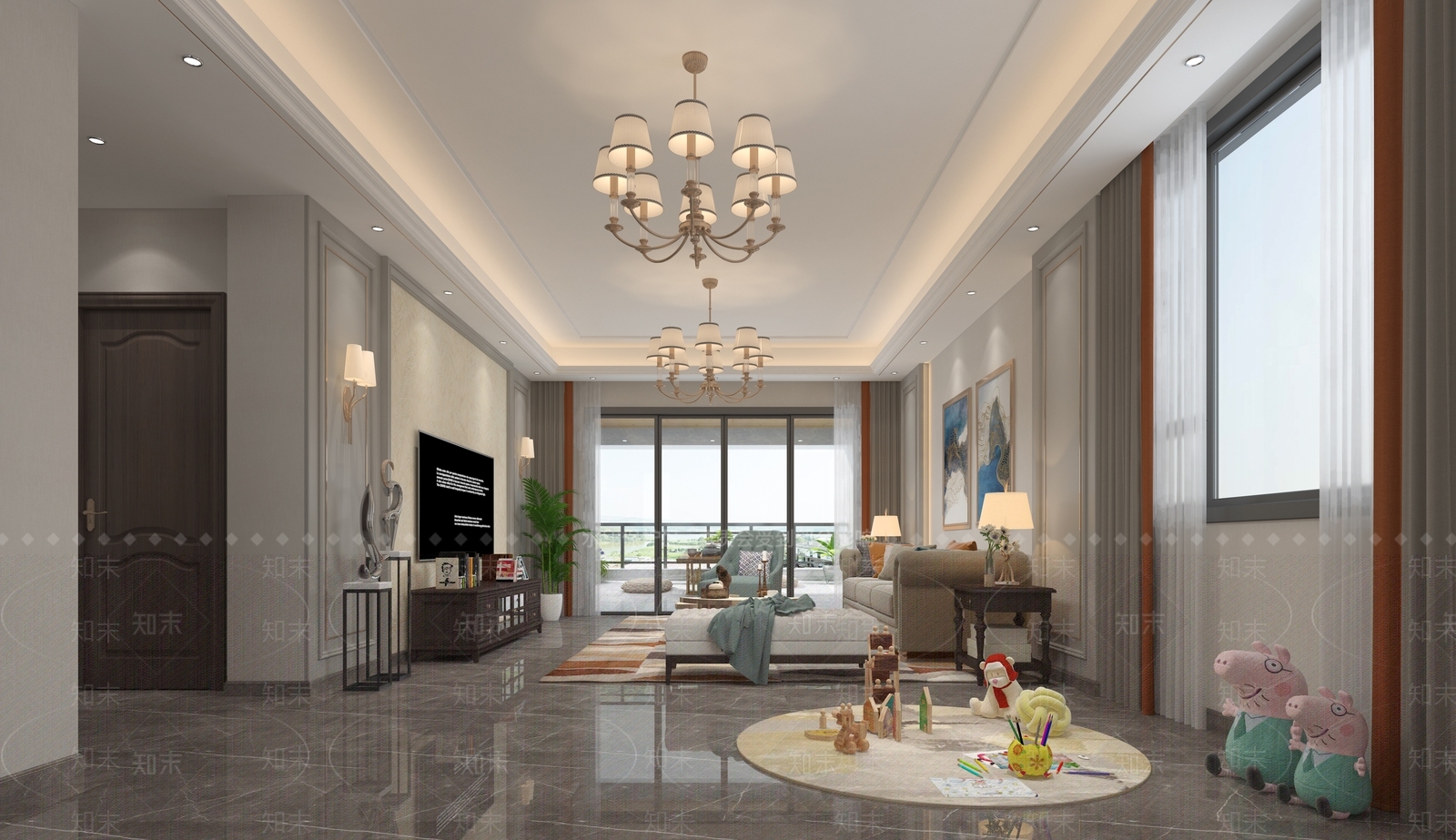 新中式客厅3D模型下载【ID:1125873467】_知末3d模型网