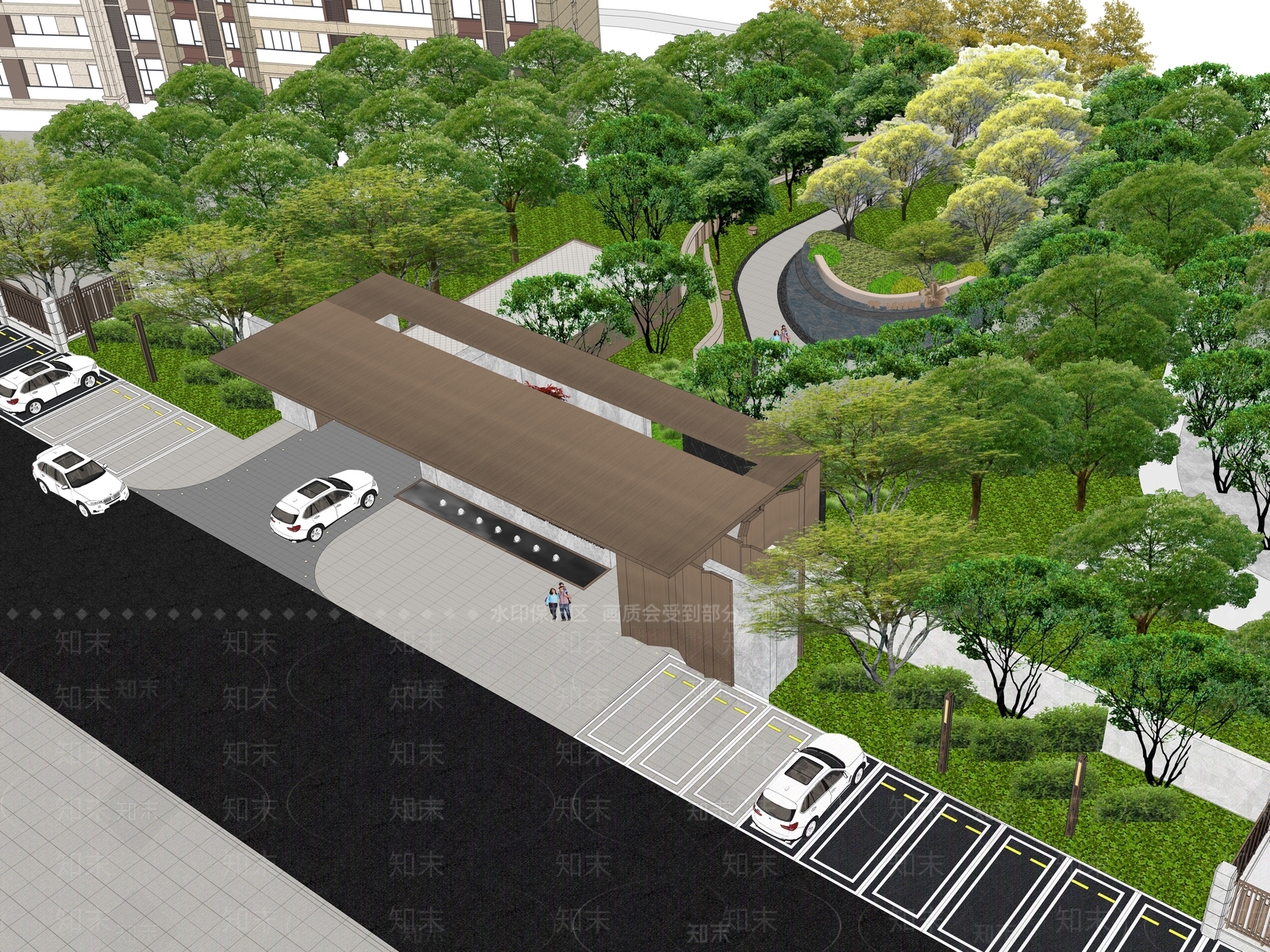 现代小区入口景观SU模型下载【ID:1125878810】_知末su模型网