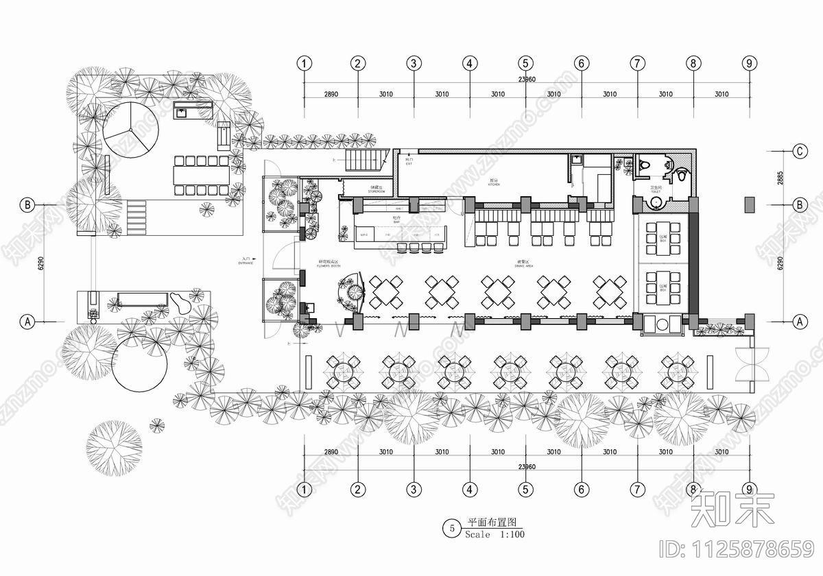 300㎡花园餐厅施工图下载【ID:1125878659】