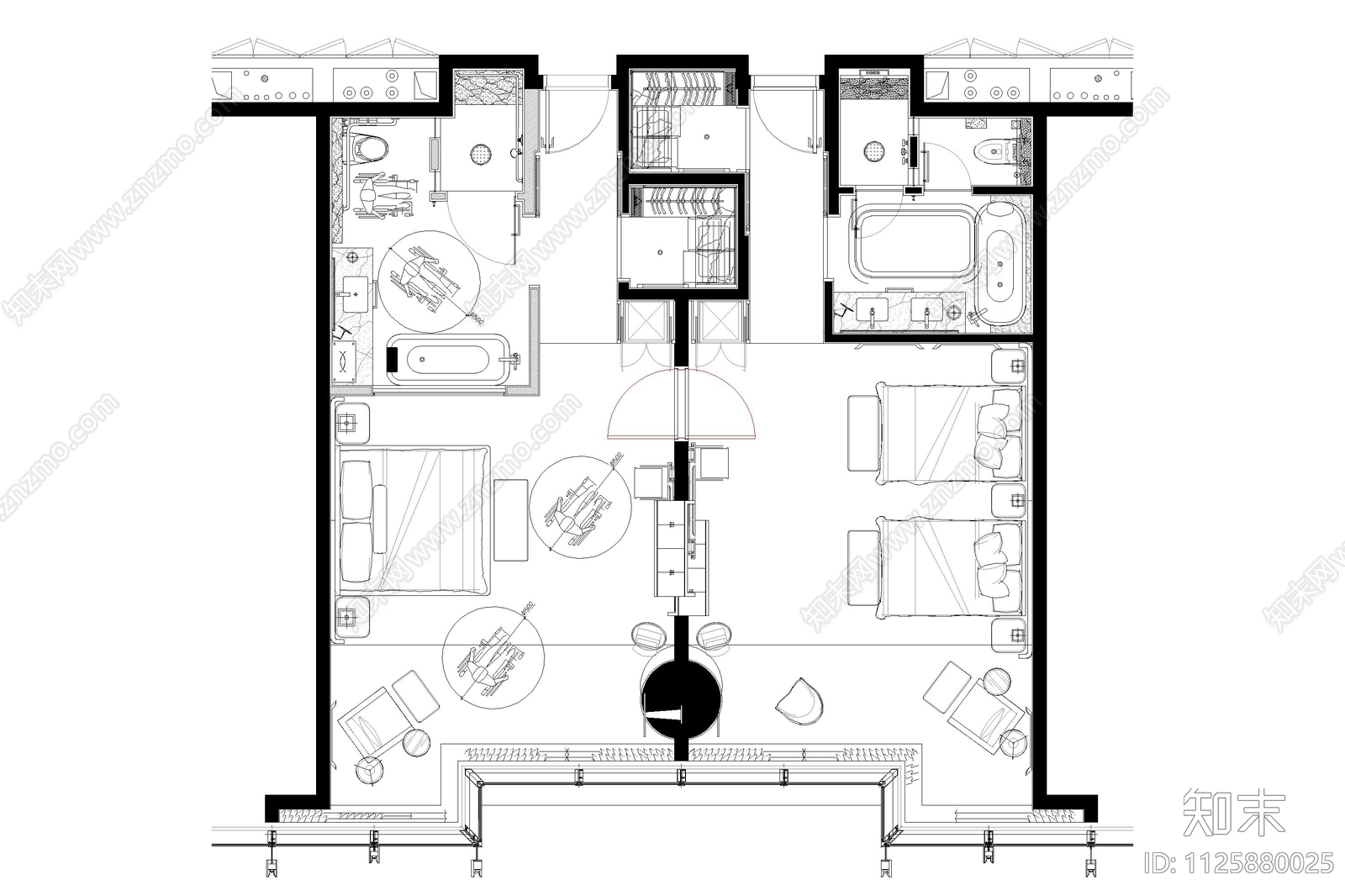 酒店套房平面布置图cad施工图下载【ID:1125880025】