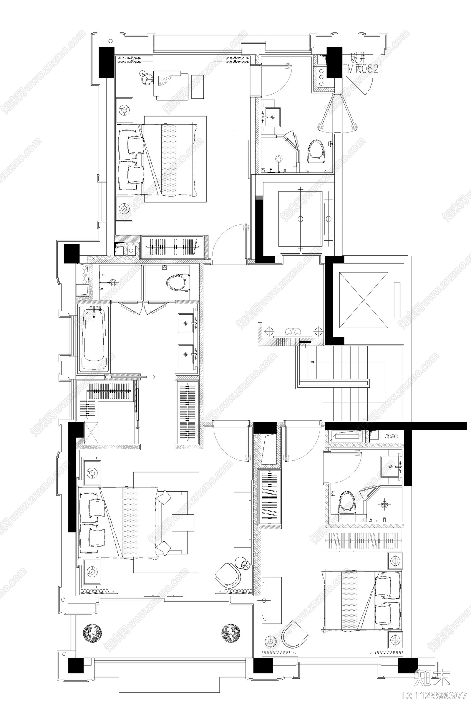 样板间平面布置施工图下载【ID:1125880977】
