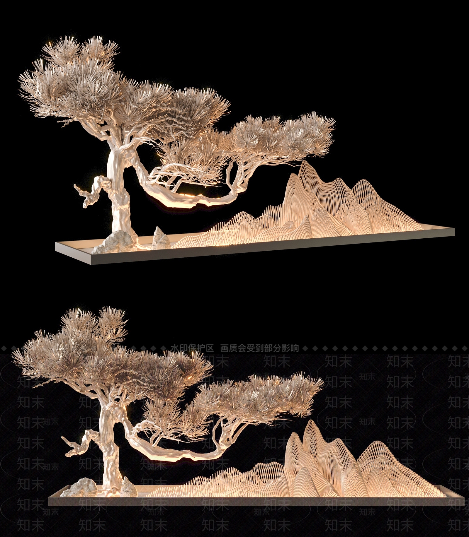 新中式金属松树雕塑SU模型下载【ID:1125886329】