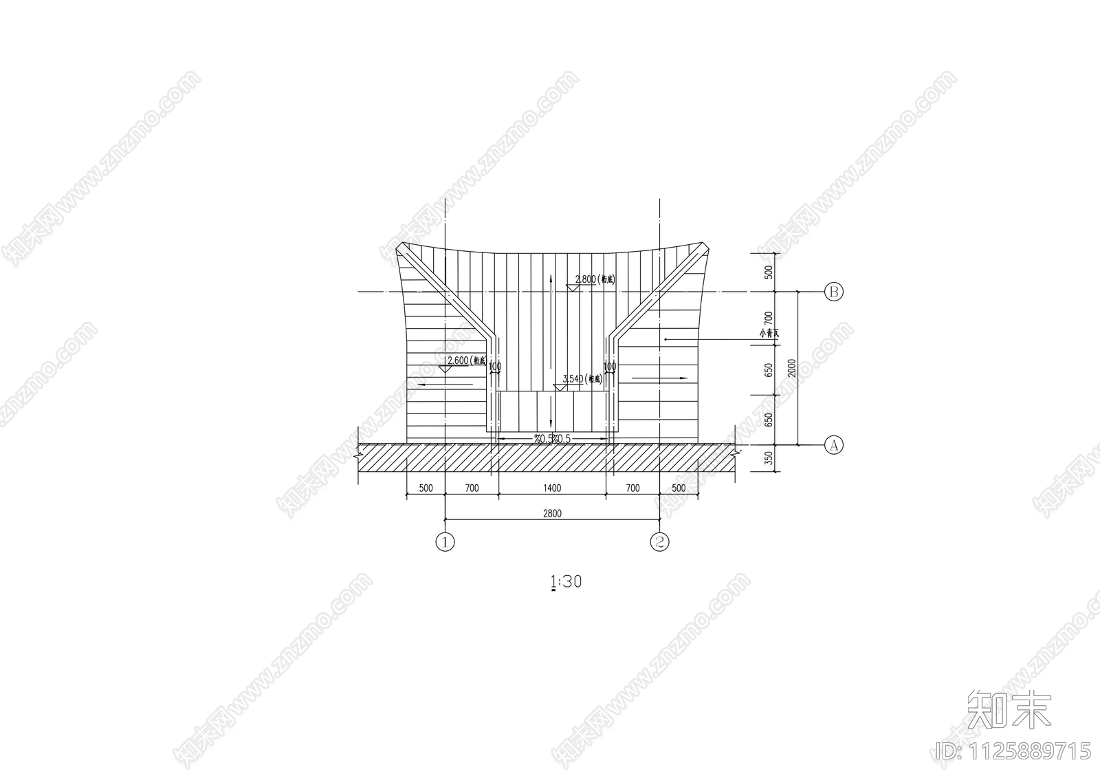 中式风格靠墙半亭详图cad施工图下载【ID:1125889715】