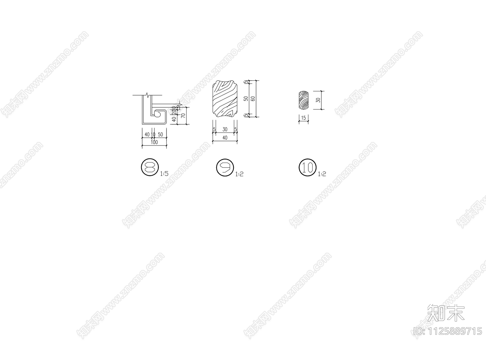 中式风格靠墙半亭详图cad施工图下载【ID:1125889715】
