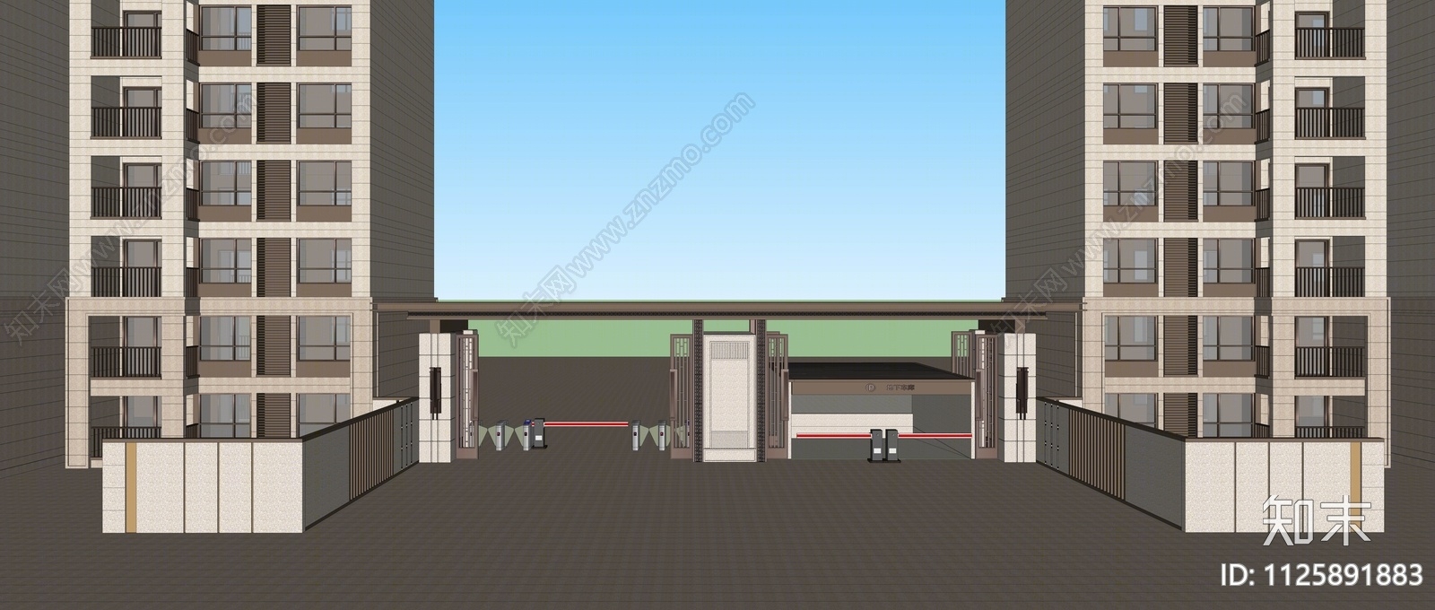 新中式小区入口大门SU模型下载【ID:1125891883】