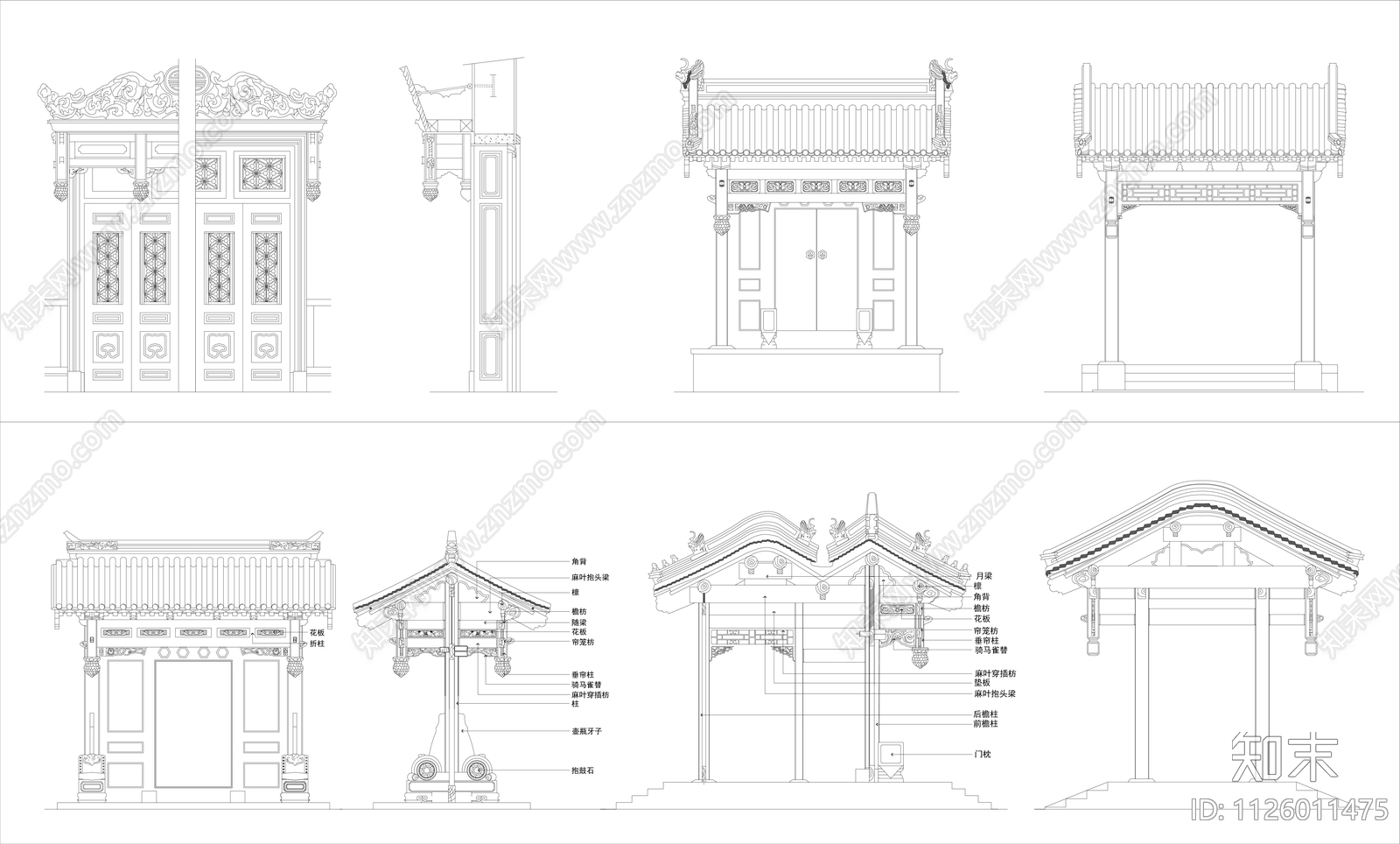 室内设计中式古典装饰元素cad施工图下载【ID:1126011475】