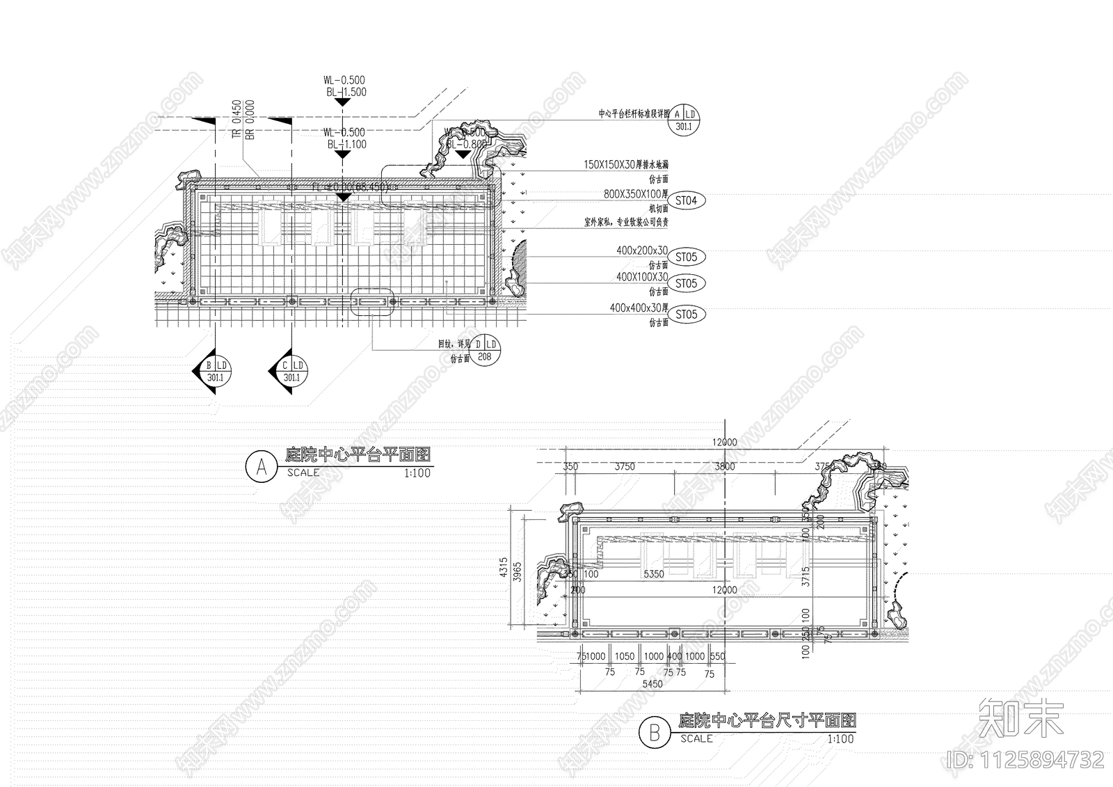 中式观景平台矮栏杆详图cad施工图下载【ID:1125894732】