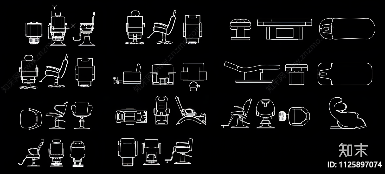 理发店椅子CAD图库施工图下载【ID:1125897074】