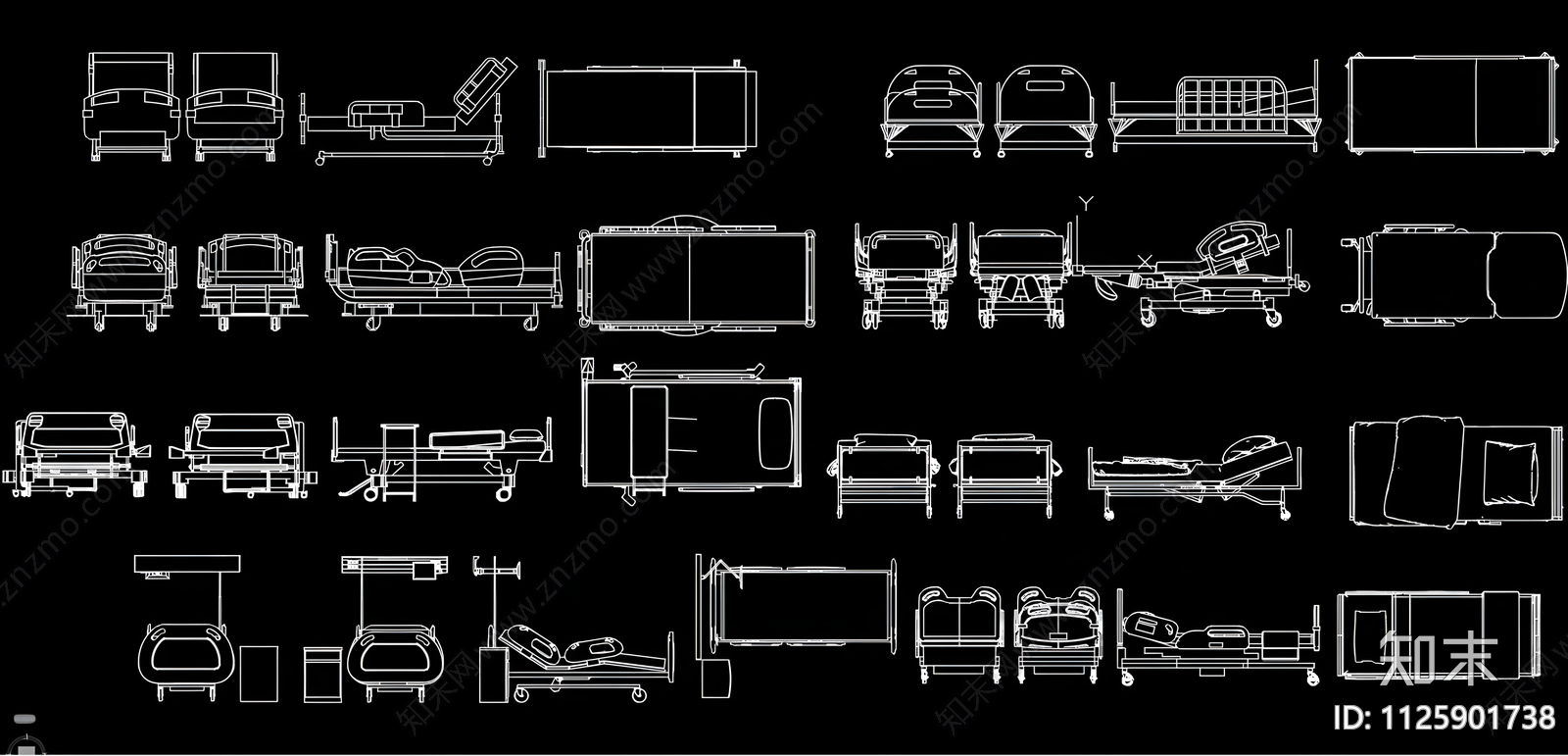 医院病床CAD施工图下载【ID:1125901738】