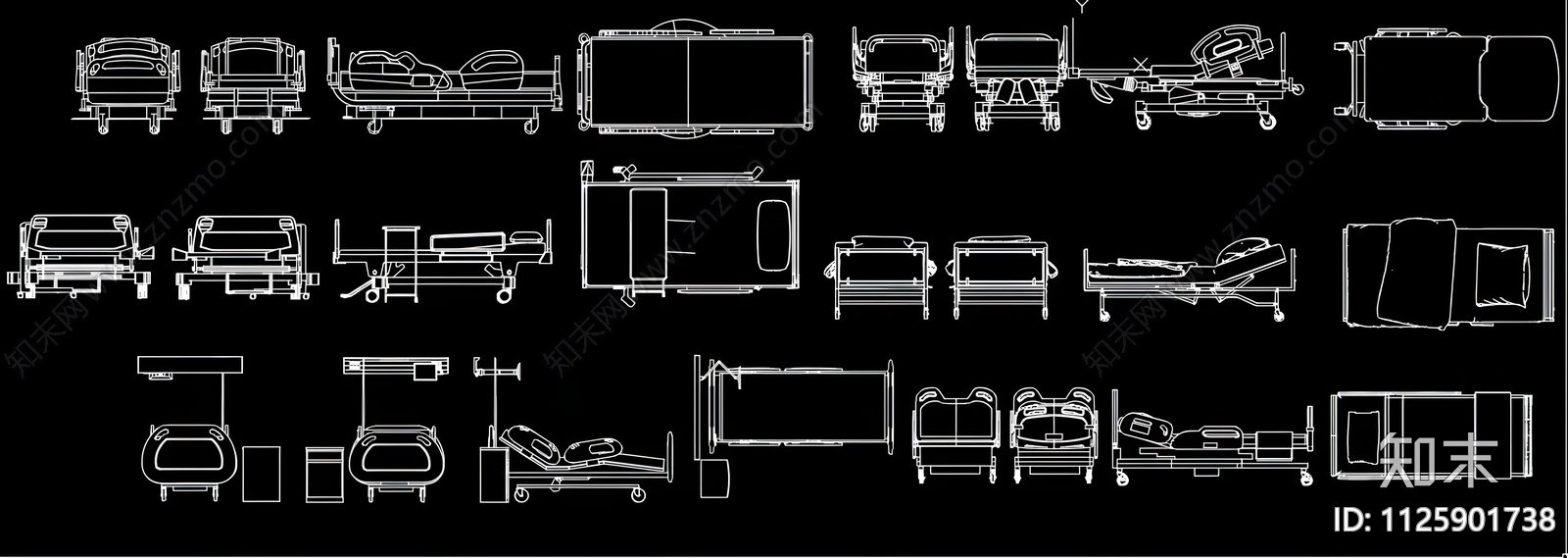 医院病床CAD施工图下载【ID:1125901738】