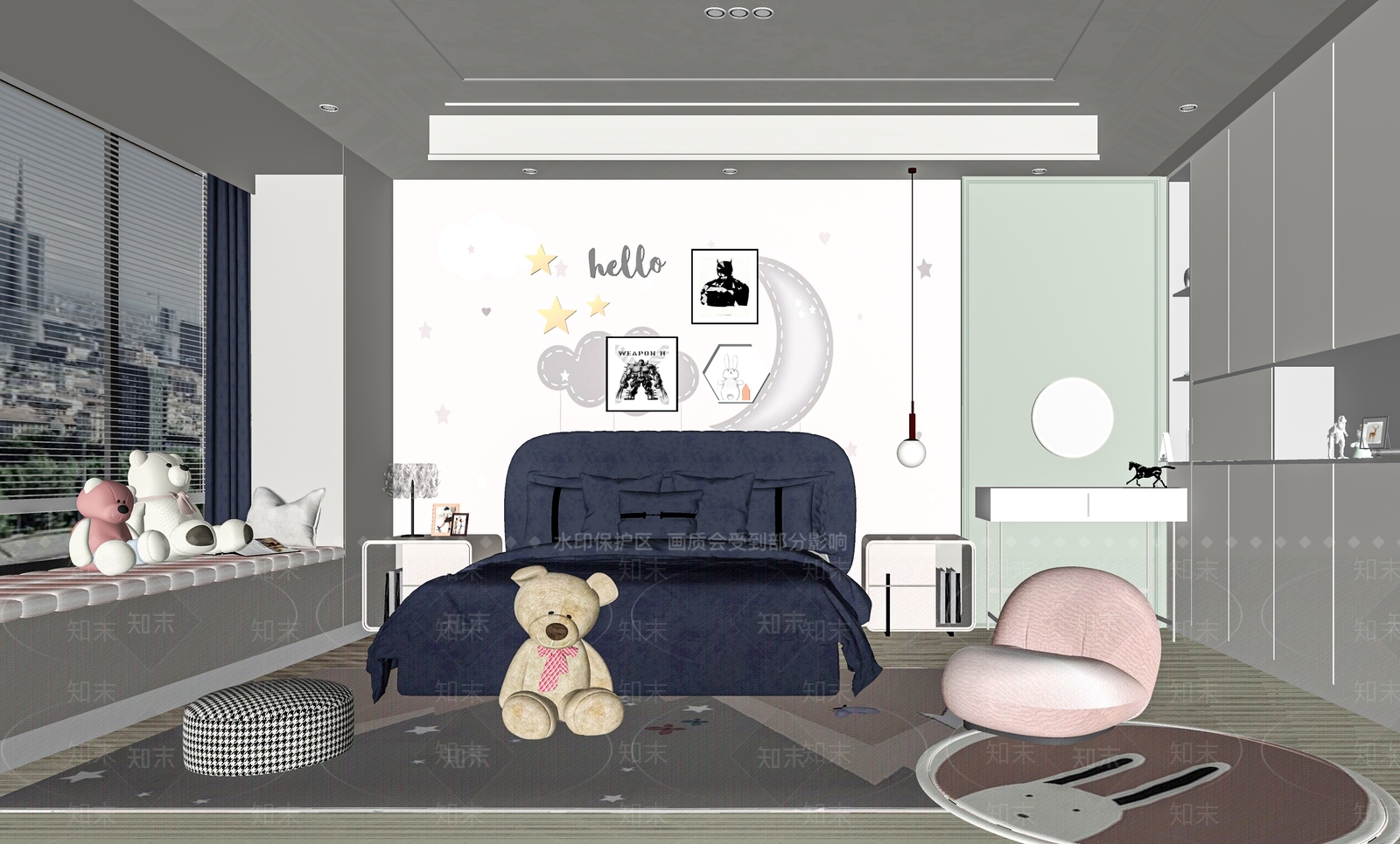 现代女孩儿童房SU模型下载【ID:1125903402】