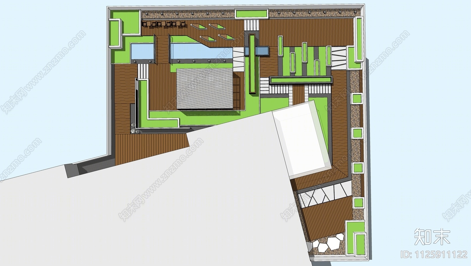现代简约屋顶花园SU模型下载【ID:1125911122】