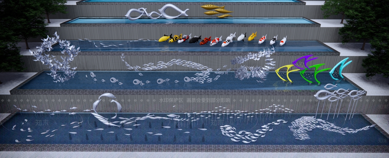 现代鱼雕塑小品SU模型下载【ID:1126083039】