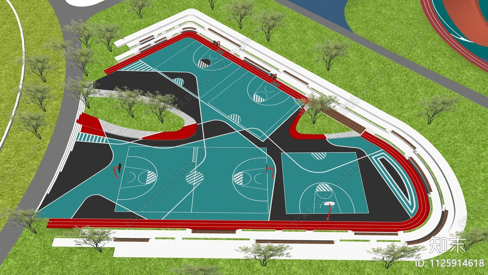 现代篮球场SU模型下载【ID:1125914618】